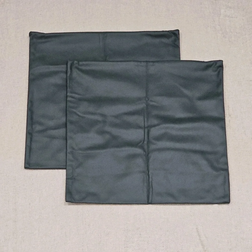 EUC Lot of 2 Quality Dark Hunter Green Faux Leather Like Decorative Pillowcases